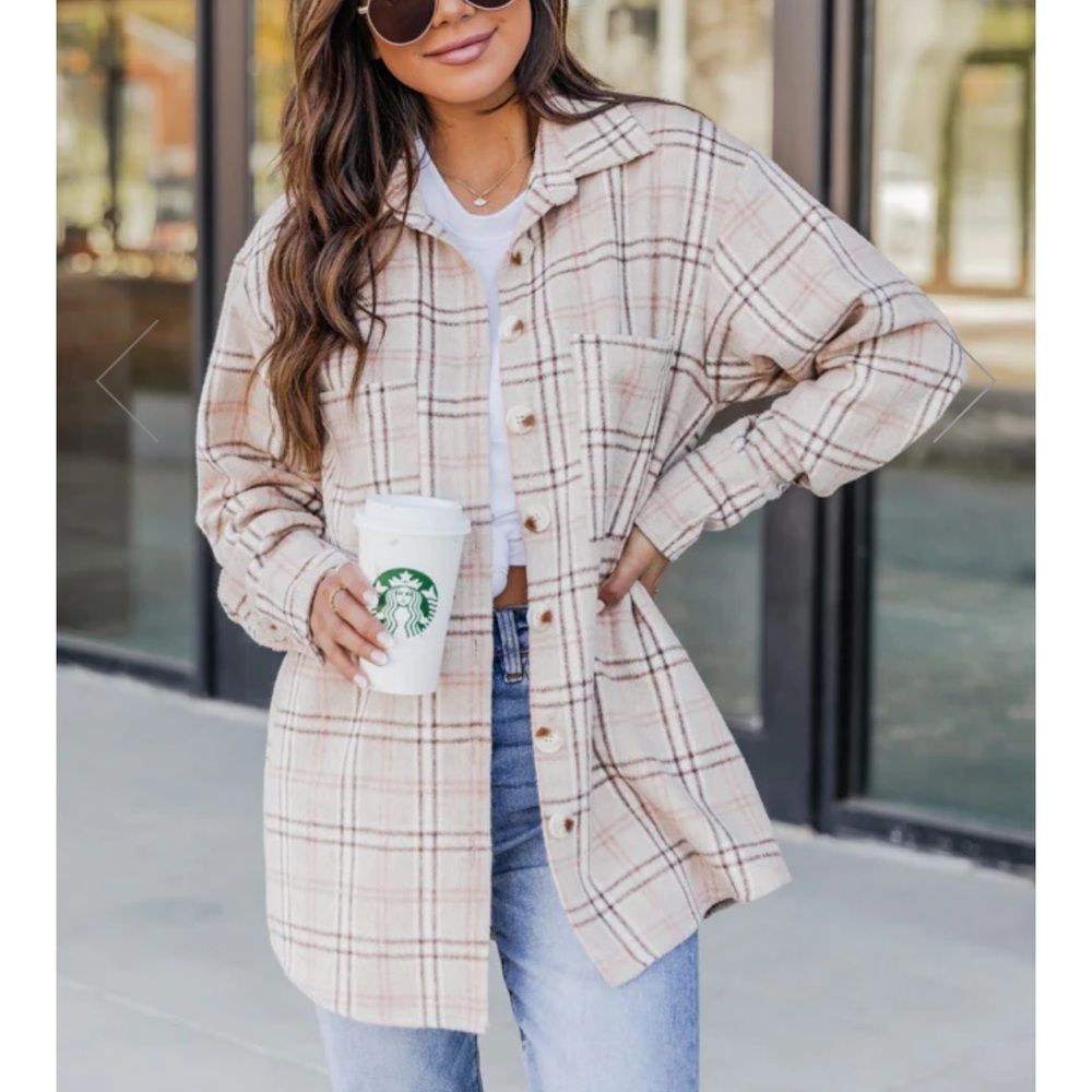 SOLD Pink Lily Beige Plaid Shacket